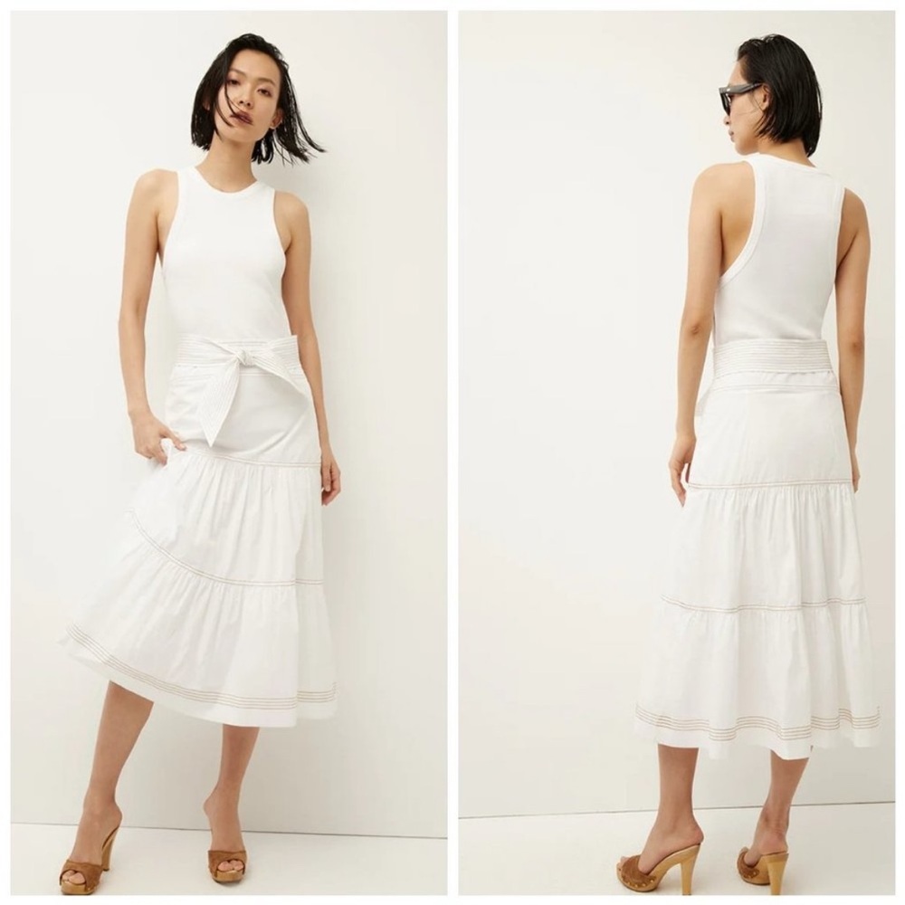 Veronica Beard Austyn Ribbed Tiered Midi Dress White Size Small Missing Belt